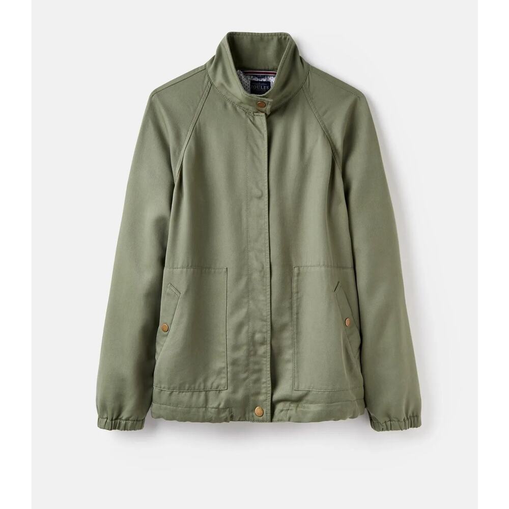 Joules Rikki Bomber Jacket in Soft Khaki Size 8 Olive Green Tencel Lightweight